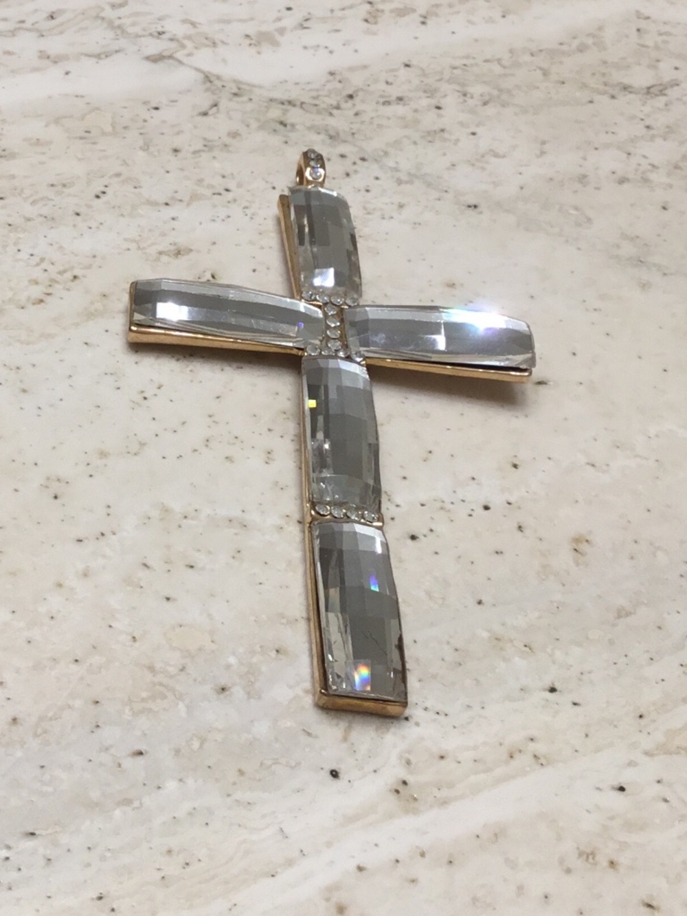 Large Gold Cross Pendant Necklace with Clear Crystal Accents